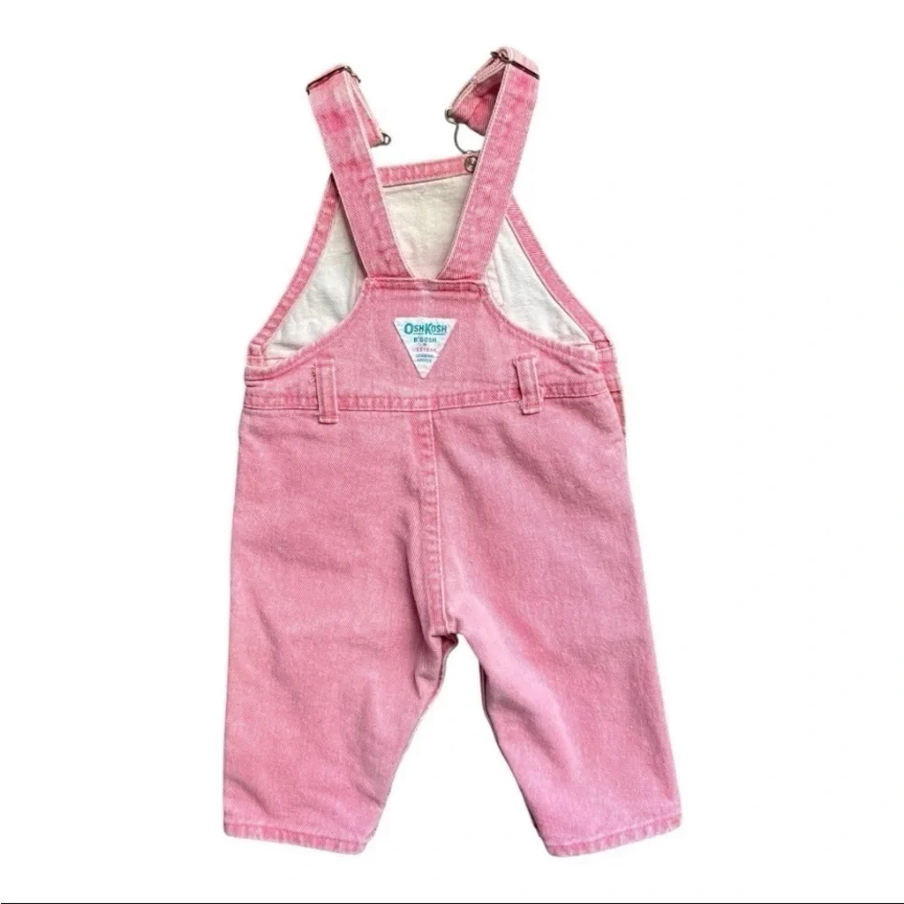 Vtg Osh Kosh B'Gosh Overalls Sz 12mon Vestback Pink Acid Wash Pleated Bibs READ